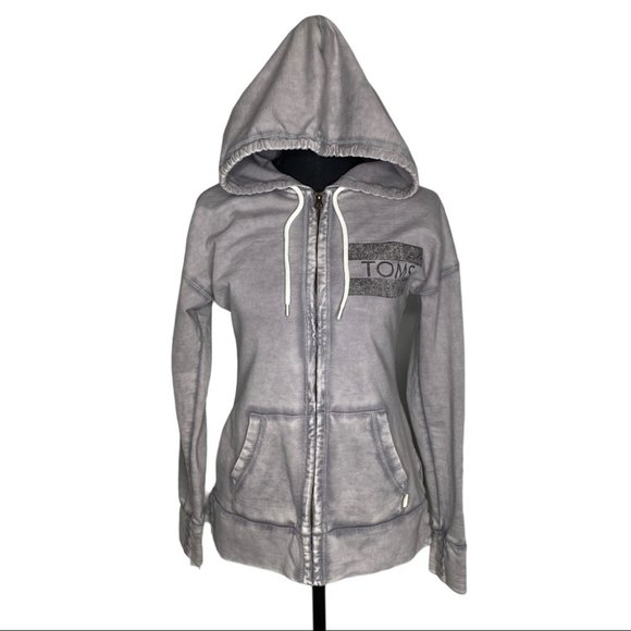 Toms Tops - TOMS Zip up Sweatshirt Hood Distressed Gray Size S